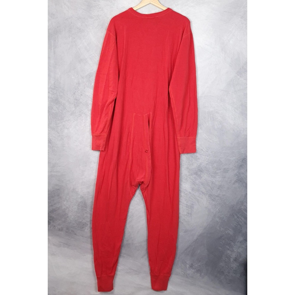 LL Bean Long Johns Mens Large Red Thermal Union Suit Button Front One Piece - Picture 10 of 16